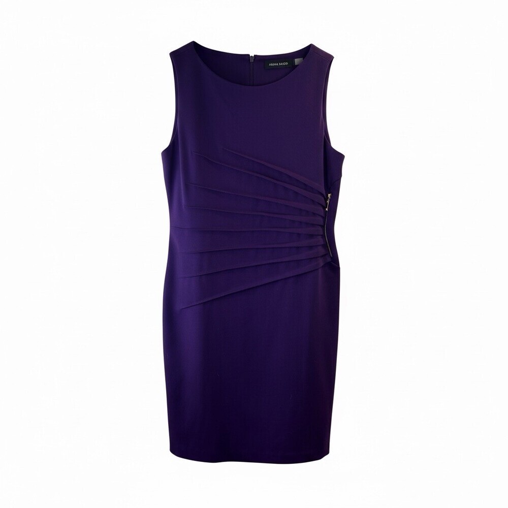 Ivanka Trump Purple Sleeveless Sheath Dress Pleated Side Gold Zipper Detail